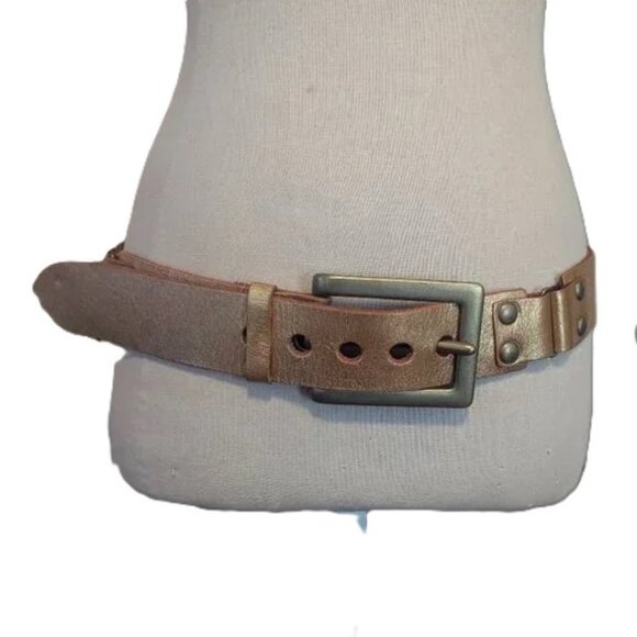 Linea Pelle Statement Leather Studded Belt Handmade Chunky Buckle Boho Gold - Picture 1 of 9